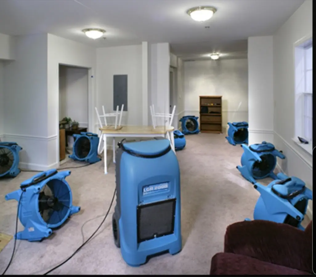 Air movers and dehumidifier setup for Water Damage Restoration in Charter Oak