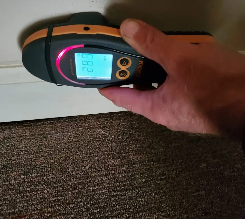 Moisture detection at baseboard during Burst Pipe Cleanup in Charter Oak